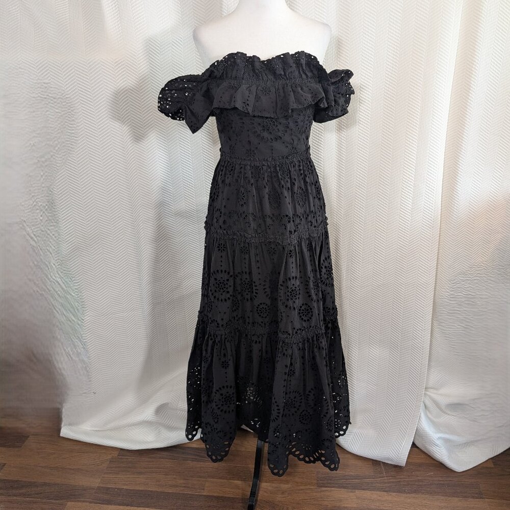 Zara embroidered eyelet midi dress black
